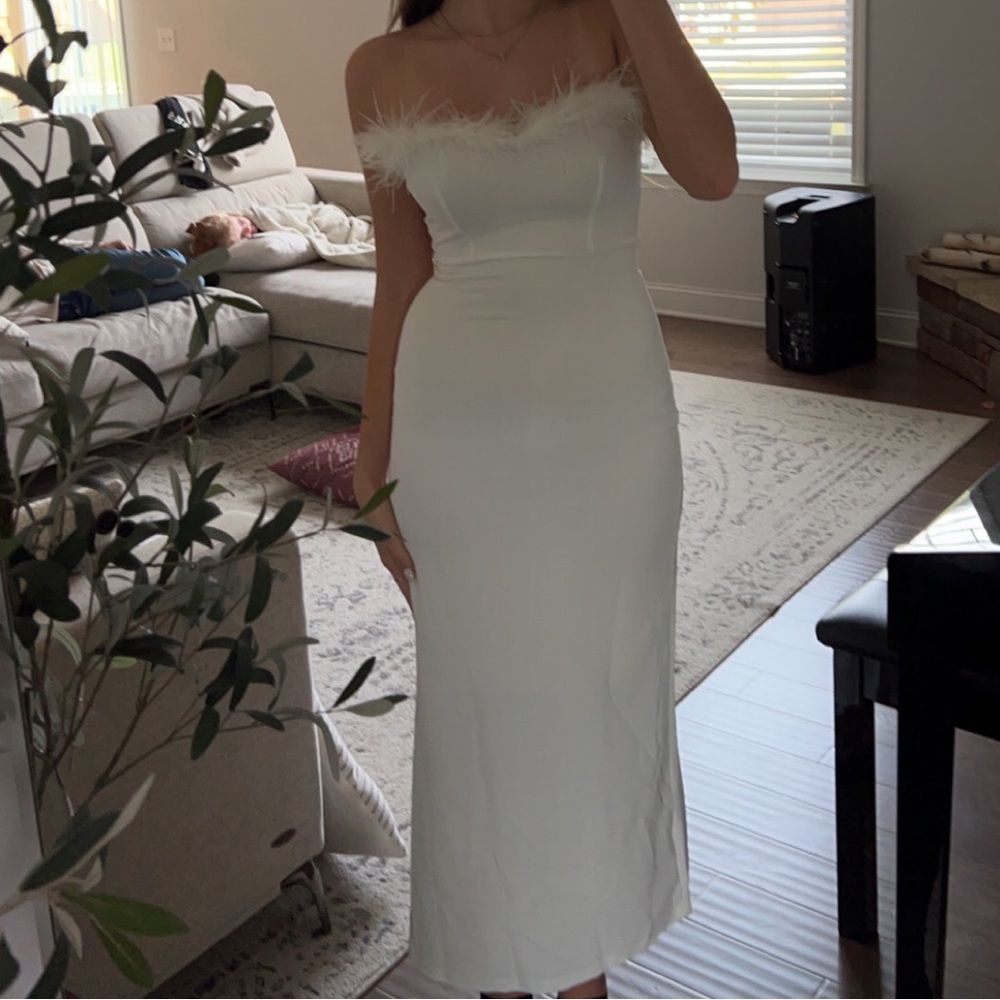 feathery white dress
